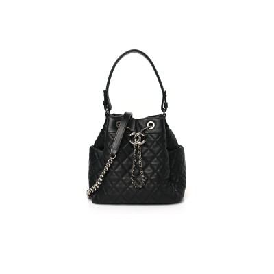 CHANEL LAMBSKIN QUILTED CC CHAIN BUCKET BAG BLACK (27*26*17cm) 